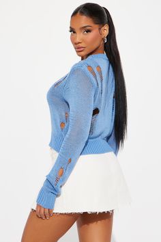 Available In Denim. Cardigan Sweater Long Sleeve V Neck Button Down Distressed Cropped Ribbed Hem Self: 100% Acrylic Imported | Tried It Distressed Cardigan in Blue size 2X by Fashion Nova Distressed Cardigan, Denim Cardigan, Long Sweaters Cardigan, Jeans Jumpsuit, Matching Dresses, Active Wear For Women, Blue Fashion, Cardigan Sweater, Long Sleeve Sweater