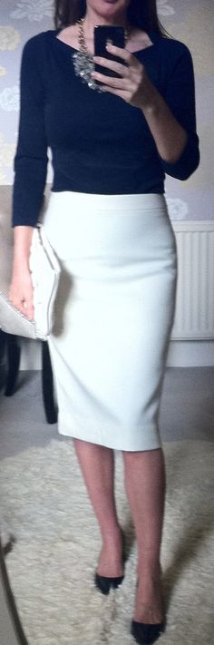 Love the whole look! JCrew no.2 pencil skirt in antique white No 2 Pencil, Pencil Skirt White, White Skirt, Business Attire, New Classic