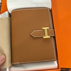 Brand New With Box And Ribbon. Luxury Tan Travel Wallet, Luxury Tan Wallets For Gift, Luxury Tan Wallet As Gift, Luxury Brown Wallets For Office, Luxury Cognac Wallets For Travel, Luxury Brown Wallets, Luxury Cognac Travel Wallets, Hermes Bags, Gold Hardware