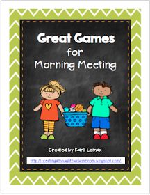 a book cover for great games for morning meeting with two children holding a basket full of fruit