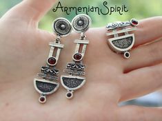 Armenian handmade silver. Silver set tribal. Armenian jewelry shop.FREE shipping Worldwide (tracked)Ring: Please message me you ring`s sizeWeight: 7 gramsEarrings:Weight approx. 12 gramsLength: from the highest part of earrings till the bottom approx. 5.2 cm = 2.2 inchIF YOU NEED JUST EARRINGS, BUT the programm requires RING SIZE, just choose Earrings and ANY ring size. In orders I will see that you bought just earrings and paid just for EARRINGS.Shipping time:Europe 3 weeks.USA and other countr Navy Rings, Armenian Jewelry, Garnet Gem, Blue Accessories, Set Earrings, Spring Jewelry, Garnet Stone, Fall Jewelry, Blue Jewelry