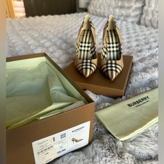 These Have Never Been Worn. Comes With Box And Dust Bag. Purchased For $790 Plus Tax In September 2023. Luxury Beige Heels For Workwear, Designer Beige Heels For Formal Occasions, Luxury Beige Heels For Office, Beige Luxury Heels For Professional Wear, Burberry Shoes, Black And Tan, Pumps Heels, Shoes Women Heels, Burberry