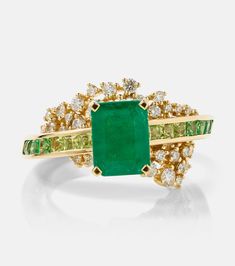 Scatter Emerald Sphere 18kt gold ring with diamonds and emeralds in green - Ananya | Mytheresa