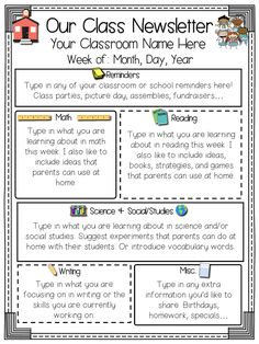 a classroom news sheet with the words, our class news and other things to do