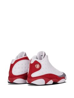 Air Jordan 13 Retro Sneakers | Farfetch.com White Leather Jordan Shoes With Perforated Toe Box, Jordan 11 Red And White, Red And White Jordans, Jordan 12 White, Air Jordans 13 Retro Red, Jordan 13 Playoff, Jordan 13 Black, Jordan Swag, Jordans Retro