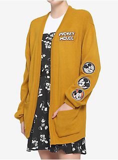 Her Universe Disney Mickey Mouse Mustard Open Cardigan Infj 4w5, Mickey Mouse Characters, Unique Cardigan, Mustard Cardigan, Long Cardi, Pop Culture Outfits, Culture Outfits, Her Universe, Open Sweater