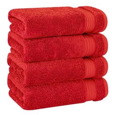 four red towels stacked on top of each other