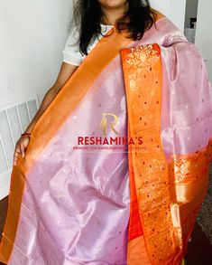 luxury Piece of handloom Banarasi pure Kora tissue silk in a lovely color shade of lavender with Orange combination. kadhuwa buttas with kadhiyal meenakari work in the border and pallu. Handloom product. Comes with fall pico stitched and an unstitched blouse piece. Note- Slight variation in color possible due to how the camera captures the color - that might show differently in daylight n indoor lights. Individual screen also matters here.  As Handwoven product, any irregularity in the weaving or pattern or dye color shouldn't be taken as defect. The irregularities make every handloom items unique. Please make sure to FAVORITE my little shop to get notified when new items are added. Orange Raw Silk Dupatta With Cutdana, Orange Tissue Silk Dupatta With Zari Work, Designer Orange Tissue Silk Dupatta, Orange Tissue Silk Dupatta For Designer Wear, Orange Tissue Silk Traditional Wear With Dupatta, Orange Tissue Silk Dupatta For Diwali, Orange Tissue Silk Dupatta, Orange Bollywood Style Tissue Silk Dupatta, Orange Tussar Silk Bollywood Dupatta