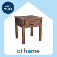 a small wooden table with the words best seller at home on it's side