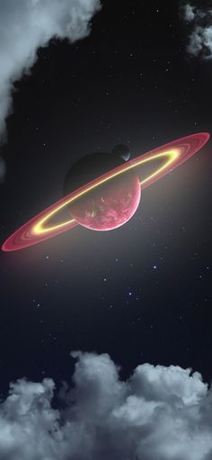 an artist's rendering of a distant object in the sky with stars and clouds