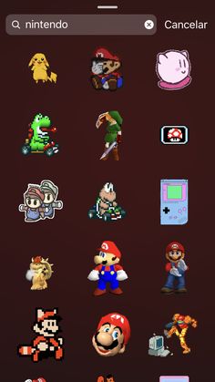 an iphone screen with many different stickers on it, including mario and other characters