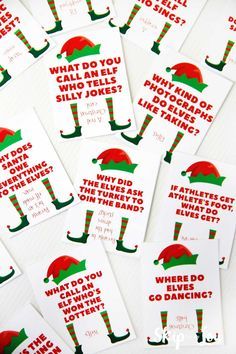 several christmas cards with the words, what do you call elfs like to dance?