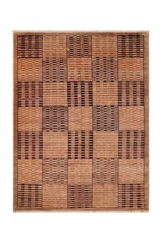 an area rug made out of woven material with brown and black squares on the side