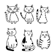 hand drawn cats set on white background