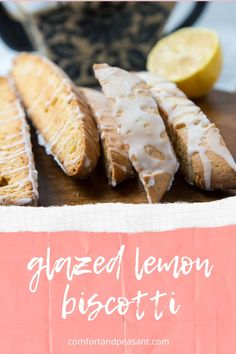 baked lemon biscotti on a wooden cutting board