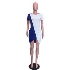 Casual Patchwork Round Neck Short Sleeve Split Mini Dress 1 Million, Summer Women, Contrasting Colors, Happy Shopping, Dresses For Work, Round Neck, Split, Mini Dress, Patchwork