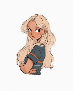 a drawing of a blonde haired girl with long hair