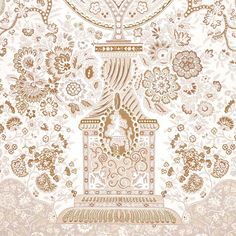 an ornate wallpaper with gold and white designs