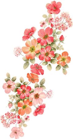 watercolor painting of pink and orange flowers