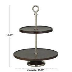 a three tiered cake stand with measurements for the top and bottom section on it