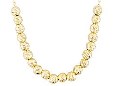 18k yellow gold over sterling silver diamond cut small bead cable link necklace. Measures approximately 1/8 of an inch in width and has a spring ring clasp. Made in Italy. Yellow Gold Faceted Round Beads Necklace, Gold Faceted Round Necklace, Yellow Gold Jewelry With Diamond Cut Round Beads, Gold Fine Jewelry With Faceted Beads, Gold Necklace With Diamond-cut Round Beads, Gold Diamond-cut Necklace With Round Beads, Gold Diamond Cut Necklace With Round Beads, Gold Rondelle Jewelry With Diamond Cut, Yellow Gold Jewelry With Round Spacer Beads