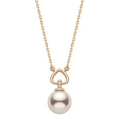 Material: 18K Rose Gold, Akoya pearl, and Diamonds Akoya saltwater cultured pearl Pearl size: 8.5-9.0mm Weight of diamonds: 3 diamonds, around 0.019ct in total Chain length: 45cm (adjustable 22.5cm) Handpicked of every pearl, only the top 1% of pearls are selected Handcrafted Lifetime warranty Handcrafted Elegant Heart Shaped Pearl Chain Jewelry, Elegant Heart-shaped Pearl Chain Jewelry, Elegant Heart-shaped Pearl Drop Necklace, Rose Gold Akoya Pearl Drop Necklace, Rose Gold Akoya Pearl Necklaces With Pearl Drop, Elegant Heart-shaped Pearl Pendant Necklace, Elegant Heart-shaped Pearl Chain Necklace, Formal Rose Gold Necklace With Pearl Pendant, Elegant Heart-shaped Pearl Necklace