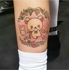 Rilakkuma Tattoo, Coloured Tattoos, Rilakkuma Kawaii, Kawaii Tattoos, Pastel Tattoo, Sharpie Tattoos, Tattoos Inspo, Kawaii Tattoo