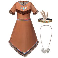 PRICES MAY VARY. 【Packing list】Dress*1,Headband*1,Necklace*1. 【Size】:Suitable for children aged 2-12 Years.Detailed size, refer to the picture. 【Feature】:The dress is designed with totem patterns and tassels.The headband and necklace feature feathered styling.The costume is closer to Native American. 【Material】:polyester, and the fabrics and stitches are well made. Clothing materials are safe and environmentally friendly, avoid skin irritation, non-toxic odor, and do not fade. 【Application】:Suit American Costume, Carnival Dress, Baby Costumes Girl, Indigenous Americans, Dance Recital, Clothing Material, Made Clothing, Girl Costumes, Girls Dress