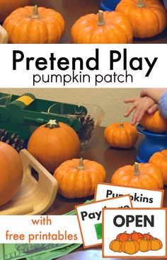 pumpkins are shown with the words pretend play on them and in front of other pumpkins