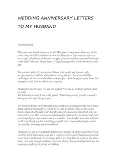 the wedding anniversary letter to my husband