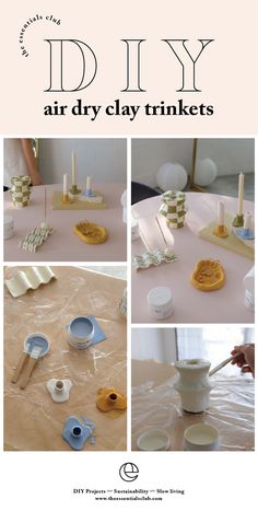 the instructions for how to make diy air dry clay trinkets on a table