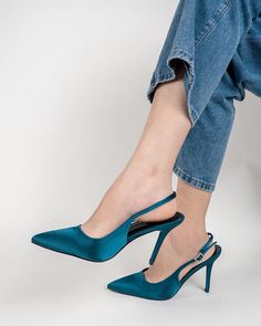 Details Women Size: US 5-10 Heel Height: 9 cm/3.54" Color: Blue Toe: Pointed Toe Material Lining Material: Microfiber Outsole Material: Rubber Upper Material: Satin Insole Material: Microfiber Blue Toes, Slingback Mules, Sandals Outfit, Mid Heel Sandals, Classic Metal, Mule Sandals, Comfortable Flats, Blue Sandals, Leather Slides