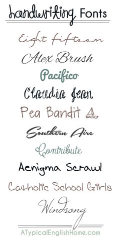 some type of font that is in different colors and sizes, with the names below it