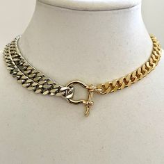 Two-Tone Miami Cuban Chain Necklace-Thick Chunky Chain-Double Layer Cu - Vanessadesigns4u Cuban Chain Necklace, Silver Strand, Hand Knotted Necklace, Double Chain Necklace, Friend Girlfriend, Anchor Chain, Miami Cuban, Sterling Silver Chain Necklace, Gold Necklace Designs