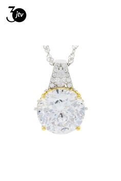 Charles Winston For Bella Luce�� white diamond simulant 13.58ctw round, marquise and pear, rhodium over sterling silver pendant with chain. Gold flash plating. Chain measures 18"L x 0.06"W and pendant measures 1.00"L x 1.00"W. The diamond equivalent weight is 8.23ctw. Luxury White Cubic Zirconia Solitaire Necklace, White Cubic Zirconia Solitaire Necklace, Cubic Zirconia Round Cut Necklace With Center Stone, Diamond White Round Pendant Jewelry With Center Stone, Diamond White Jewelry With Center Stone Round Pendant, White Cubic Zirconia Solitaire Necklace With Diamond Cut, Dazzling Jewelry With Center Stone In Round Pendant, Dazzling Round Pendant Jewelry With Center Stone, White Cubic Zirconia Solitaire Necklace With Round Stone