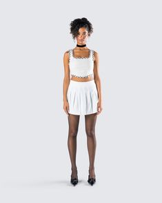 Add a little prep to your step in this two-piece set 💅 Featuring an ivory tweed bustier top and a white pleated tennis skirt - this fit is giving a chic and classy vibe that will have you looking top-tier 🤍 Casual White Tennis Skirt For Party, Trendy White Tennis Skirt For Party, Chic Fitted Tennis Skirt For Day Out, White Mini Length Tennis Skirt For Party, White Mini Tennis Skirt For Party, White Pleated Mini Skirt For Party, Trendy White Pleated Skirt For Party, White Fitted Flirty Mini Skirt, White Pleated Mini Skirt For Night Out