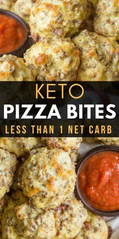 keto pizza bites on a plate with sauce