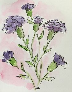 watercolor painting of purple flowers on white paper