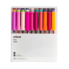 a box of cricut pens in assorted colors