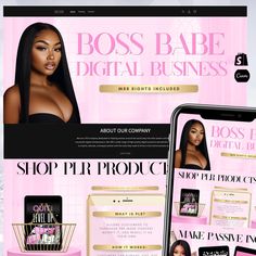 the website for boss babe digital business is displayed on a phone and in front of it