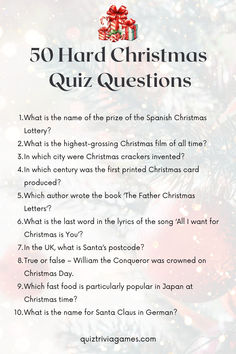 a christmas quiz with the words'50 hard christmas quiz questions '