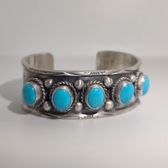 Silver  Handmade   Sleeping Beauty Turquoise  Cuff  Bracelet  Diameter- 2 1/2 inches Gap- 1 1/4 inches Sterling Silver Made in USA Adjustable Turquoise Vintage Cuff Bracelet, Vintage Turquoise Cuff Bracelet, Traditional Turquoise Sterling Silver Cuff Bracelet, Unique Turquoise Nickel-free Bracelets, Turquoise Men, Unique Turquoise Nickel-free Cuff Bracelet, Turquoise Bracelet Cuff, Turquoise Cuff, Sleeping Beauty Turquoise