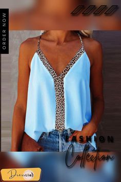 Summer Top Women's Sling Blouses Femme Sexy V Neck Leopard Print Femme Backless Spaghetti Strap Sleeveless Casual Tops Halter Chic Halter Neck Camisole Vest, Summer Stretch Halter Neck Camisole, Trendy Beach Camisole With Spaghetti Straps, Summer V-neck Camisole, Trendy Summer Camisole With Straps, Trendy Strapped Camisole For Summer, Summer Stretch Halter Top With Straps, Beach Halter Neck Camisole With Adjustable Straps, Chic Halter Neck Camisole For Vacation