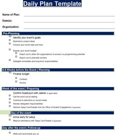 the daily plan template is shown in this image