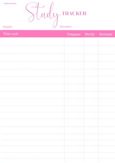 a printable study tracker for students with pink writing on the top and bottom corner