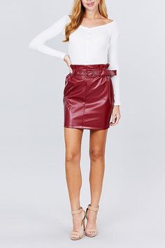 High Waist Faux Leather Skirt! True to Size. Fall Mini Skirt With Belt Loops, Fall Denim Skirt With Belt Loops, Belted Mini Skirt For Fall, Fall Mini Skirt With Belt, Fall Belted Mini Skirt, Fall Faux Leather Skirt With Belt Loops, Chic Skirt With Belt Loops For Fall, Chic Faux Leather Skirt For Fall, Leather Skirt With Belt Loops For Fall