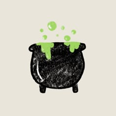 a drawing of a pot with green liquid coming out of it's top lid