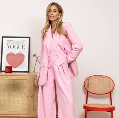 Welcome to ZaikoStor, where elegance meets bold style in every stitch: - Stand out with confidence in our pink striped 3-piece suit for women, featuring a wide-leg pant suit design for a chic and sophisticated look. - Embrace timeless elegance with our elegant pantsuit collection, perfect for making a statement at any event. - Make a fashion statement with our palazzo suit, offering a modern twist on classic style. - Elevate your ensemble with our vest suit for women, adding a touch of flair and Pink Summer Office Sets, Pink Office Sets For Summer, Trendy Pink Workwear Sets, Tailored Pink Pantsuit For Fall, Elegant Pink Suit For Fall, Elegant Pink Fall Sets, Trendy Formal Spring Sets, Pink Formal Sets For Spring, Pink Long Sleeve Summer Suit