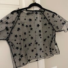 Sheer Top From Shein To Wear Over A Cute Cami! Goes Great Over A Colorful Top And Is Awesome For Events, Concerts, Or Parties! Never Worn! Star Print Tops For Night Out In Spring, Black Star Print Top For Spring, Summer Tops With Star Print For Night Out, Black Tops With Star Print For Spring, Black Star Print Tops For Spring, Casual Star Print Tops For Party, Casual Party Top With Star Print, Spring Party Tops With Star Print, Armin Arlert