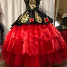 Charro Quinceanera Dress Include Crinoline And Rebozo Black Full Skirt Dress With Attached Cancan, Quince Charro Dresses, Black Quince Dress, Mariachi Quinceanera Dress, Sheer Lace Bodycon Dress, Charro Dress, Gifts Pictures, Material Gifts, Quinceanera Dresses Mexican